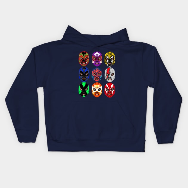 Lucha Libre Mexican Masks Kids Hoodie by inkonfiremx